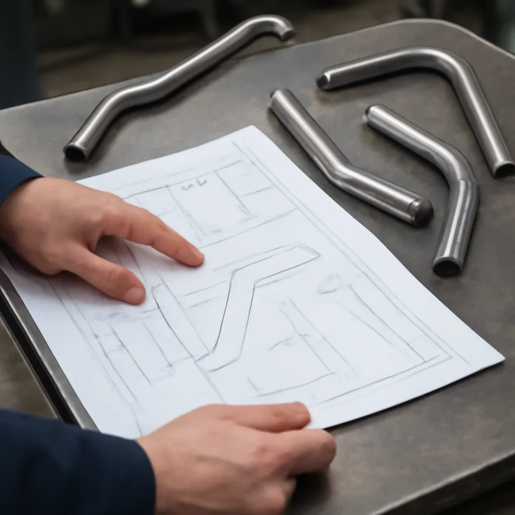 Engineering drawings and bent tube components reviewed for production planning