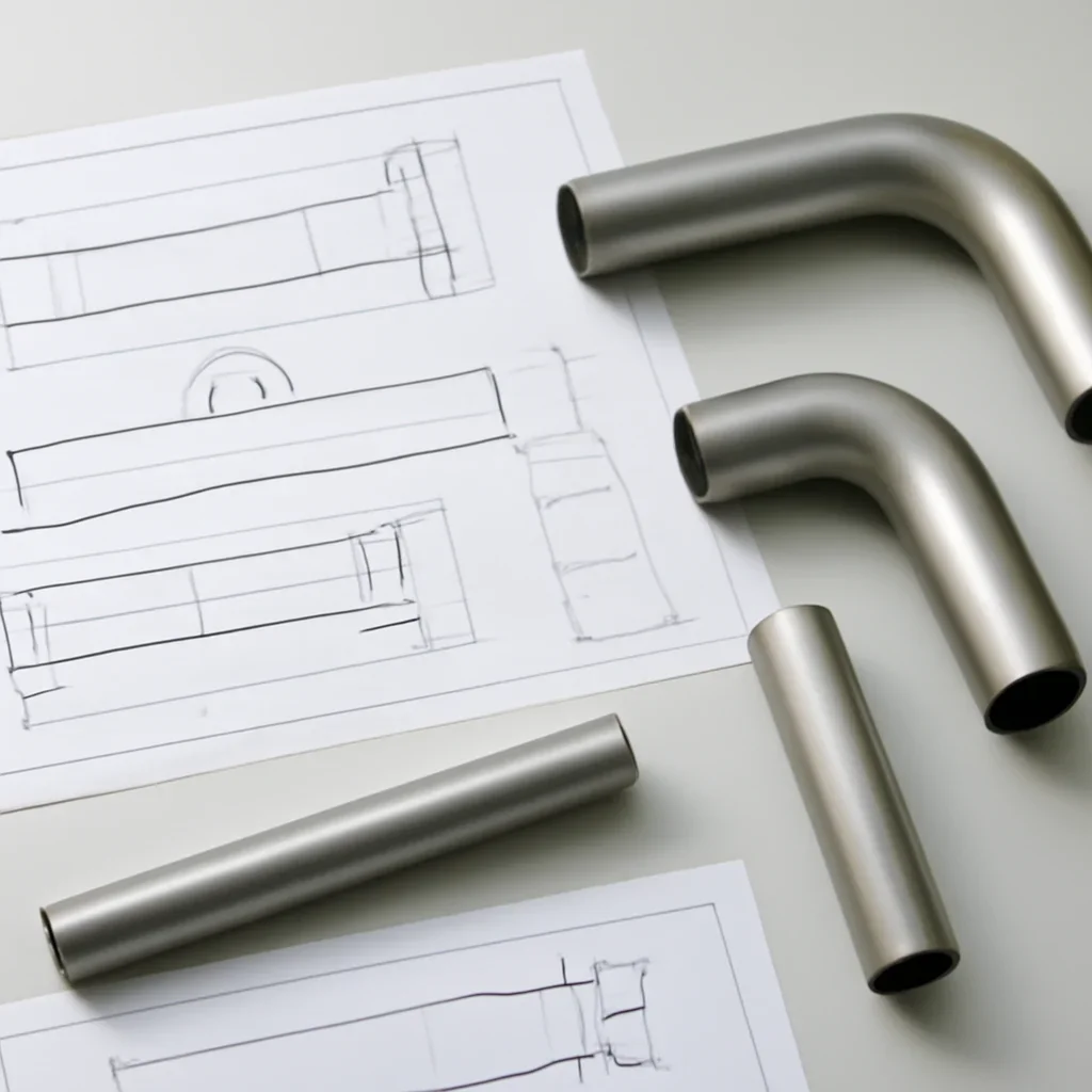 Engineering drawings and tubular parts used to compare fabrication options