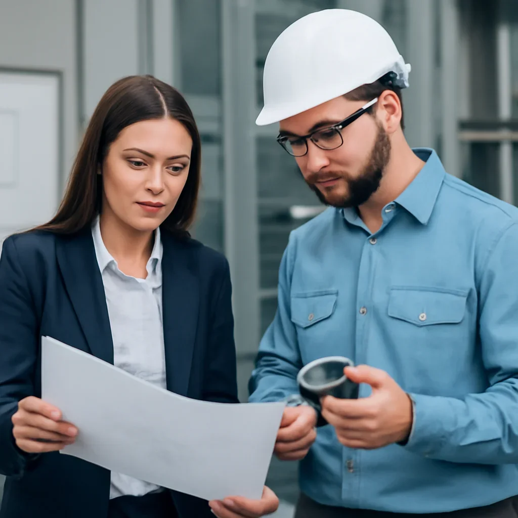 Buyer and engineer reviewing industry-specific tubular part requirements